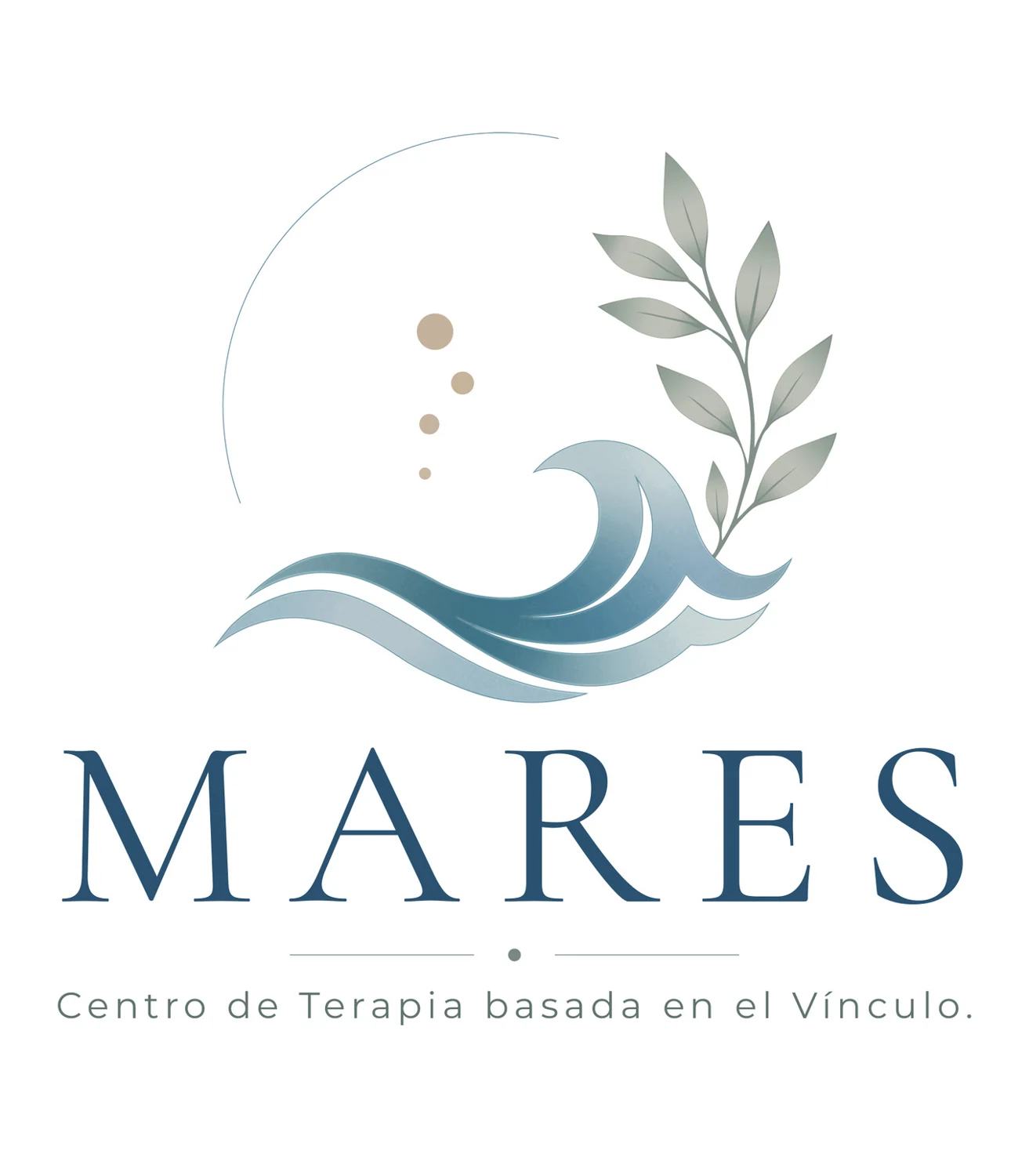 Logotipo de Centro Mares, olas y elementos vegetales en tonos azules y verdes